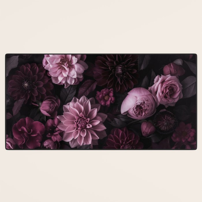 Dark Pink Moody Dahlias And Peonies Desk Mat Gallery Image 3