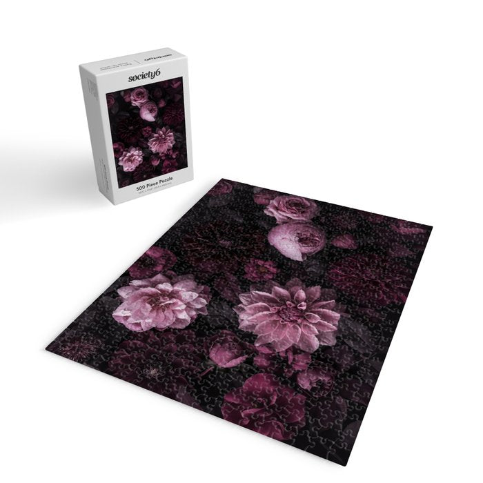 Dark Pink Moody Dahlias And Peonies Jigsaw Puzzle Gallery Image 2