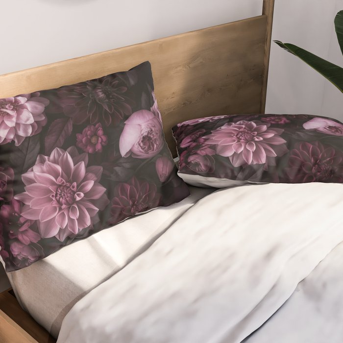 Dark Pink Moody Dahlias And Peonies Pillow Sham Gallery Image 2
