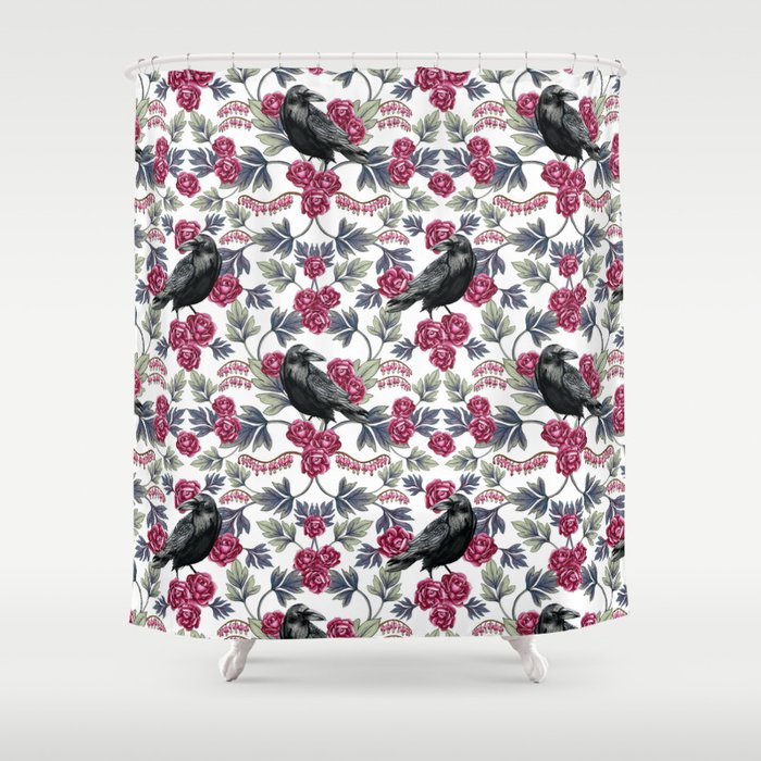 Crows, Bleeding Hearts & Roses Floral/Botanical Pattern Shower Curtain Gallery Image 1