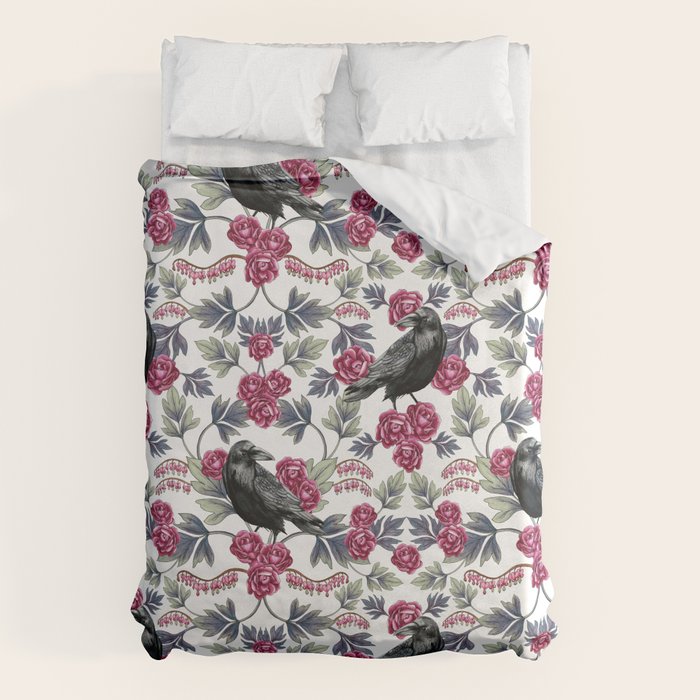Crows, Bleeding Hearts & Roses Floral/Botanical Pattern Duvet Cover Gallery Image 6