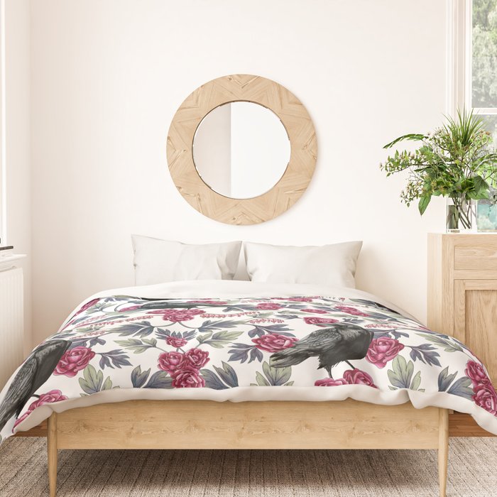 Crows, Bleeding Hearts & Roses Floral/Botanical Pattern Duvet Cover Gallery Image 3