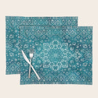 PERSIAN CARPET MONOCHROME TEAL HEAVY DISTRESSED Placemat Gallery Image 1