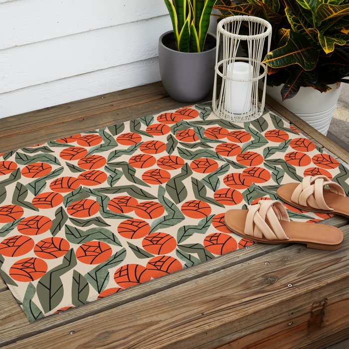 Hot Orange Blooms Outdoor Rug Gallery Image 2