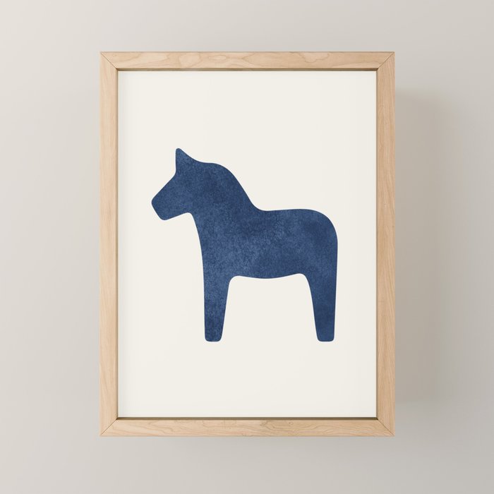 Dala Horse - Navy Blue Mini Art Print Gallery Image 1