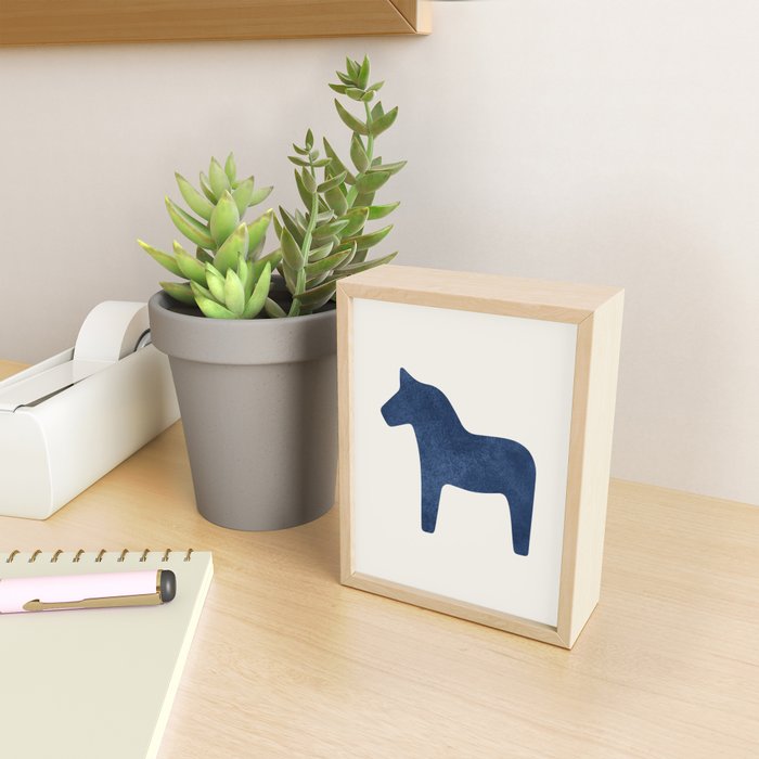 Dala Horse - Navy Blue Mini Art Print Gallery Image 2