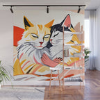 Sleepover, Cats Animals Pets In Love, Affection Cute Companion One Night Stand, Cat Mom Couple Romance Painting Wall Mural Gallery Image 1