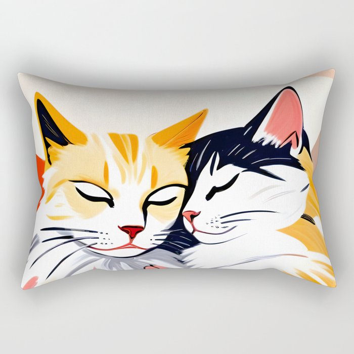 Sleepover, Cats Animals Pets In Love, Affection Cute Companion One Night Stand, Cat Mom Couple Romance Painting Rectangular Pillow Gallery Image 2