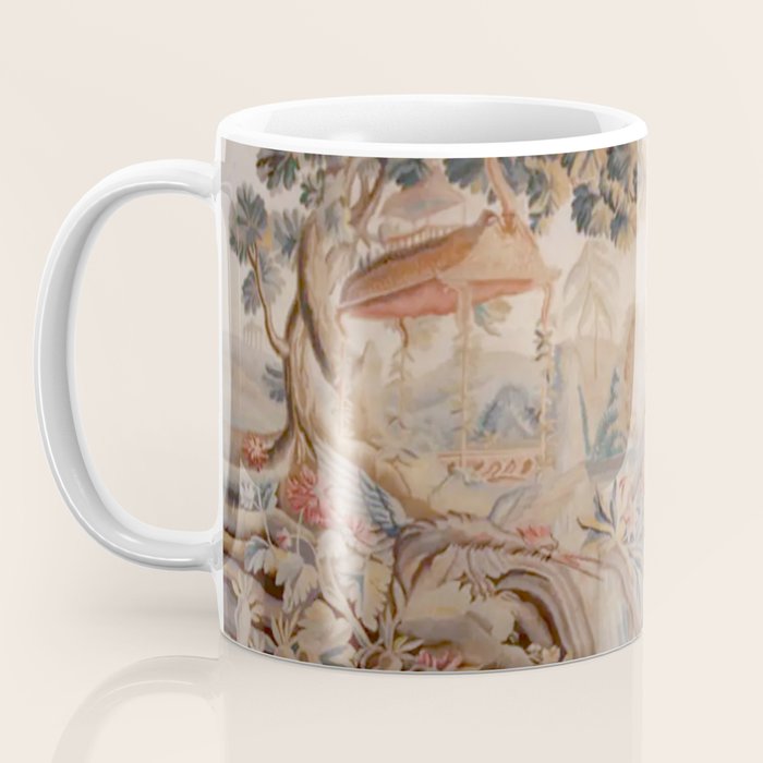 Antique 19th Century French Chinoiserie Verdure Pagoda Tapestry Coffee Mug Gallery Image 3