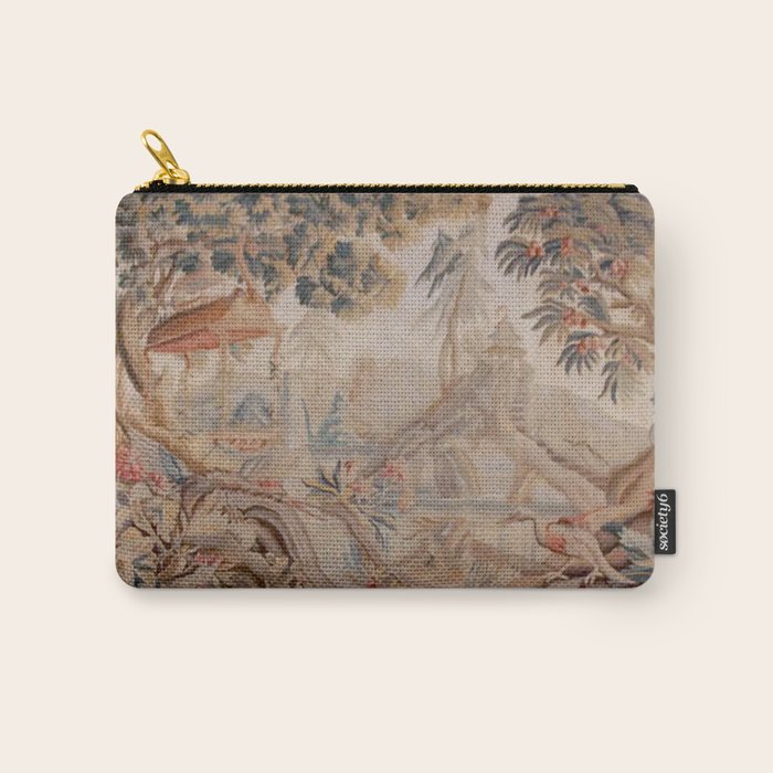 Antique 19th Century French Chinoiserie Verdure Pagoda Tapestry Carry All Pouch Gallery Image 1