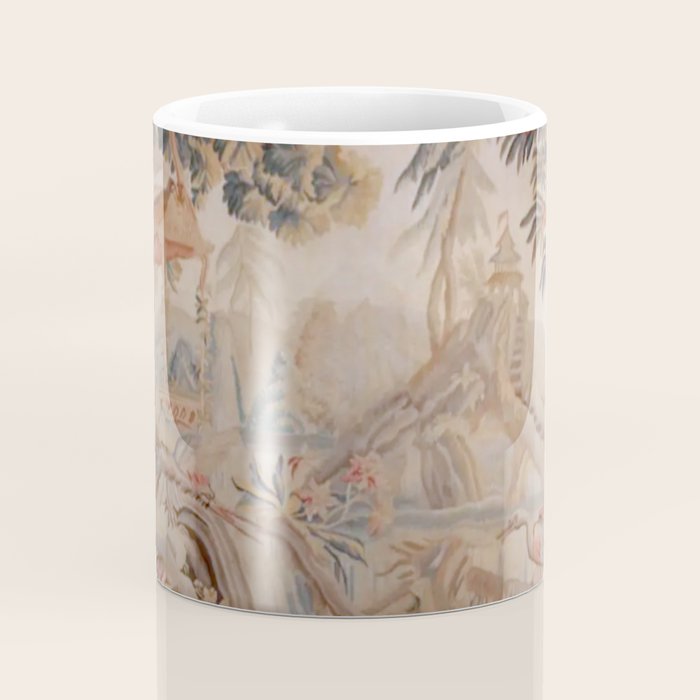 Antique 19th Century French Chinoiserie Verdure Pagoda Tapestry Coffee Mug Gallery Image 4