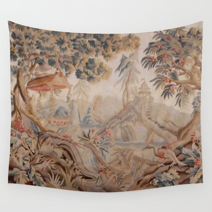 Antique 19th Century French Chinoiserie Verdure Pagoda Tapestry Wall Tapestry Gallery Image 4