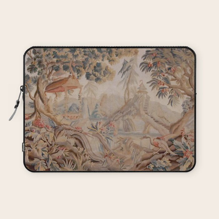 Antique 19th Century French Chinoiserie Verdure Pagoda Tapestry Laptop Sleeve Gallery Image 1