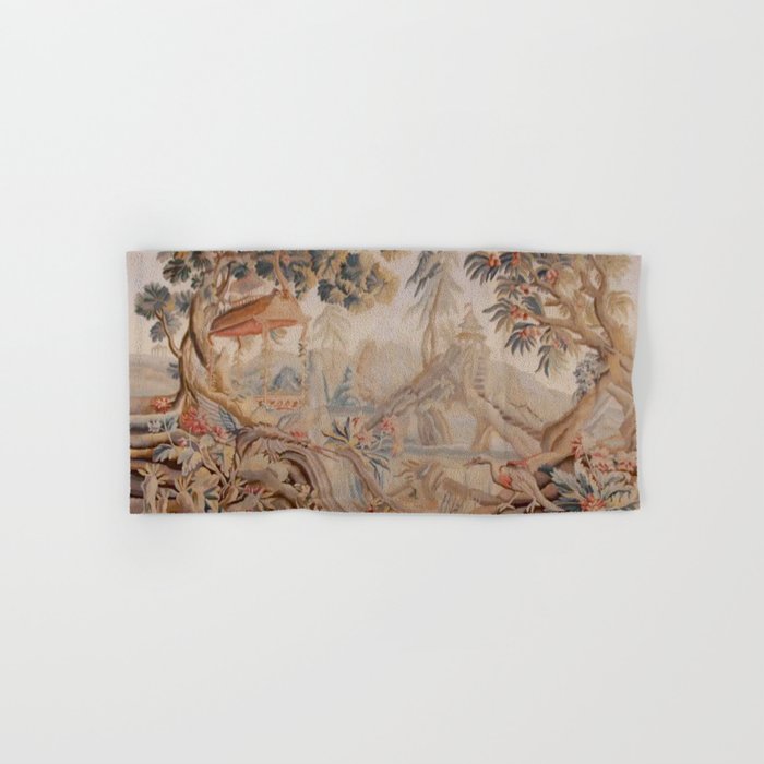 Antique 19th Century French Chinoiserie Verdure Pagoda Tapestry Towels Gallery Image 1