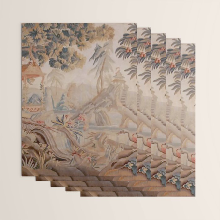 Antique 19th Century French Chinoiserie Verdure Pagoda Tapestry Wrapping Paper Gallery Image 3