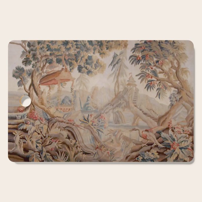 Antique 19th Century French Chinoiserie Verdure Pagoda Tapestry Cutting Board Gallery Image 1