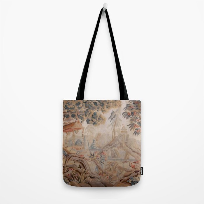 Antique 19th Century French Chinoiserie Verdure Pagoda Tapestry Tote Bag Gallery Image 2