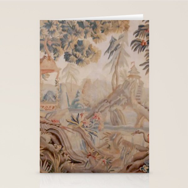 Antique 19th Century French Chinoiserie Verdure Pagoda Tapestry Stationery Card Gallery Image 2