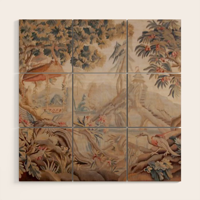 Antique 19th Century French Chinoiserie Verdure Pagoda Tapestry Wood Wall Art Gallery Image 1