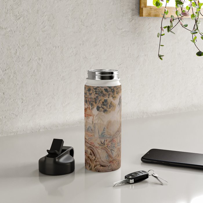 Antique 19th Century French Chinoiserie Verdure Pagoda Tapestry Water Bottle Gallery Image 4