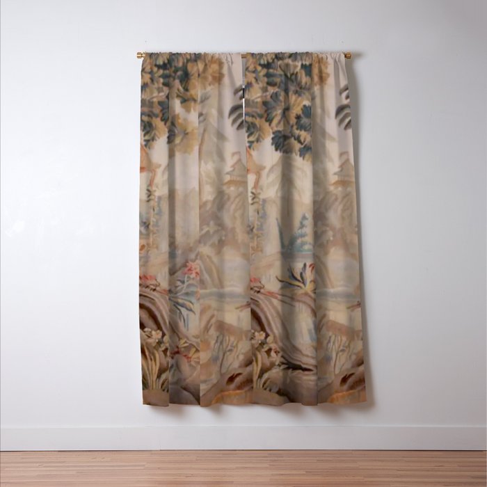 Antique 19th Century French Chinoiserie Verdure Pagoda Tapestry Window Curtain Gallery Image 3