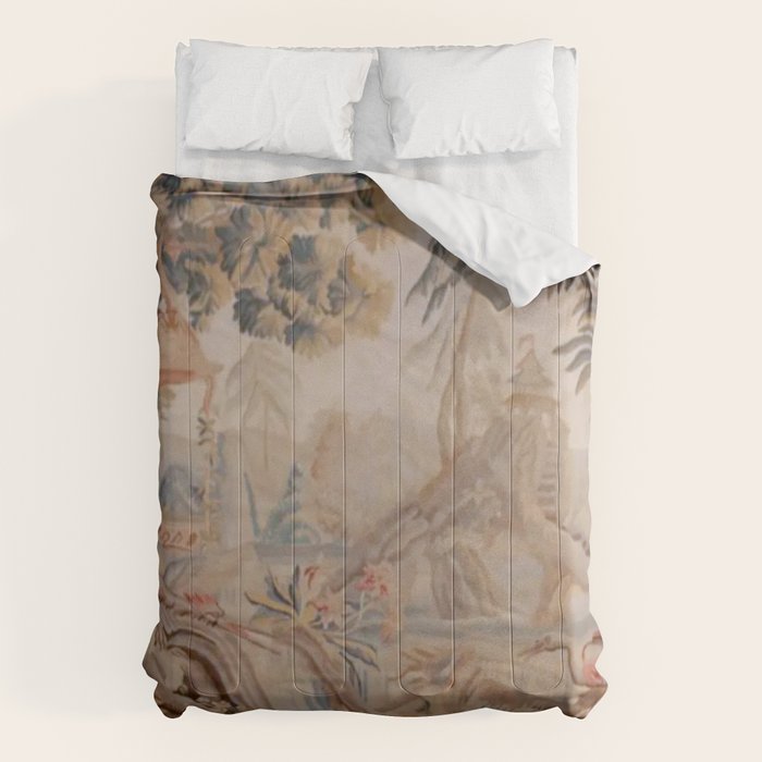 Antique 19th Century French Chinoiserie Verdure Pagoda Tapestry Comforter Gallery Image 6
