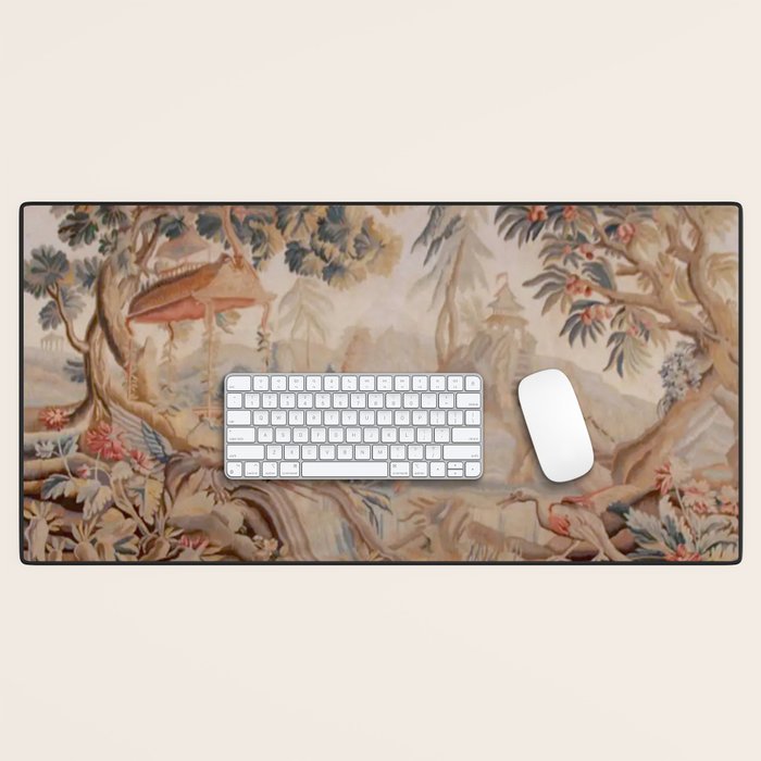 Antique 19th Century French Chinoiserie Verdure Pagoda Tapestry Desk Mat Gallery Image 1