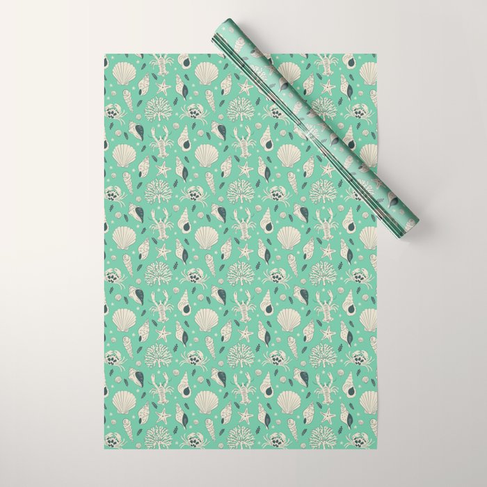Ocean Crustaceans And Nautical Seashells Wrapping Paper Gallery Image 1