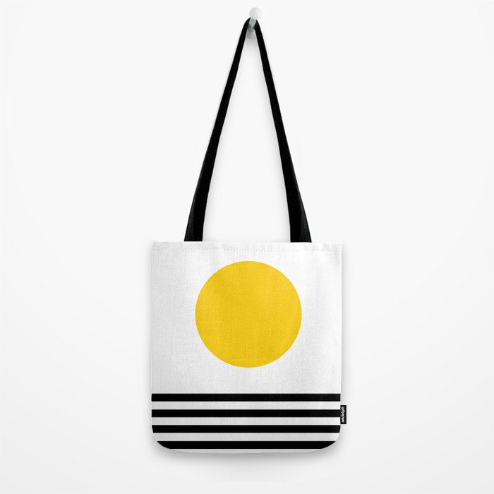 Midcentury Yellow Minimalist Sunset With Black Stripes Tote Bag Gallery Image 2