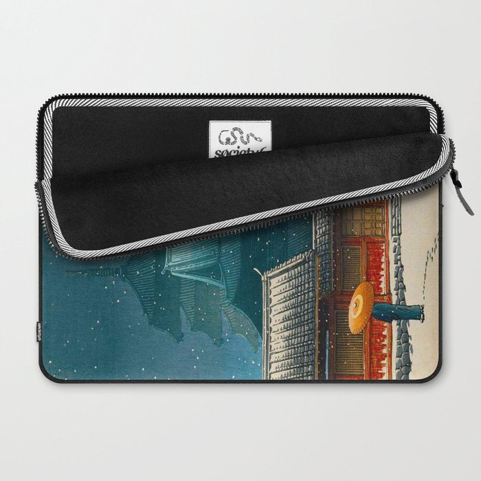 Vintage Japanese Woodblock Print Japanese Red Shinto Shrine Pagoda Winter Snow Laptop Sleeve Gallery Image 2