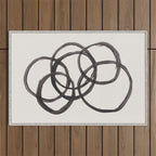 Bubble Rings Minimalist Modern Mid Century Black Ink Spirals Funky Nesting Rings Outdoor Rug Gallery Image 1