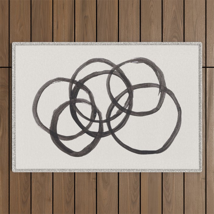 Bubble Rings Minimalist Modern Mid Century Black Ink Spirals Funky Nesting Rings Outdoor Rug Gallery Image 1