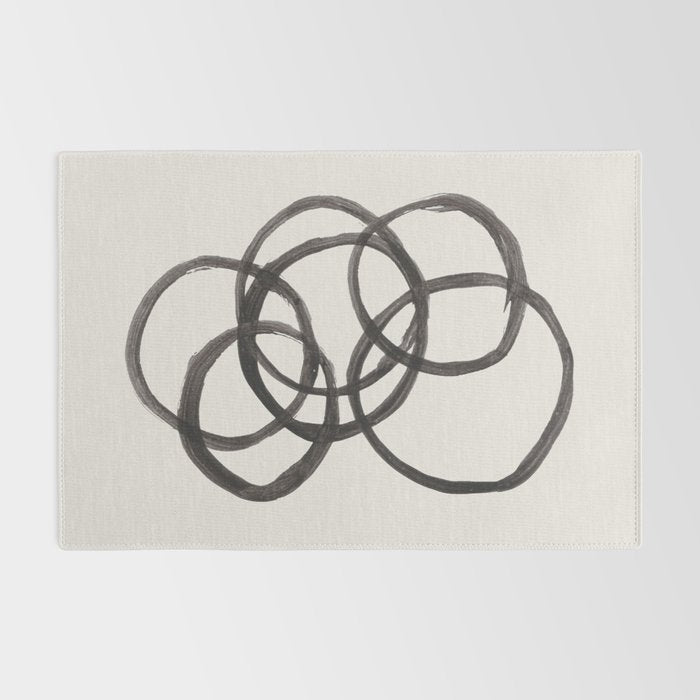 Bubble Rings Minimalist Modern Mid Century Black Ink Spirals Funky Nesting Rings Rug Gallery Image 2