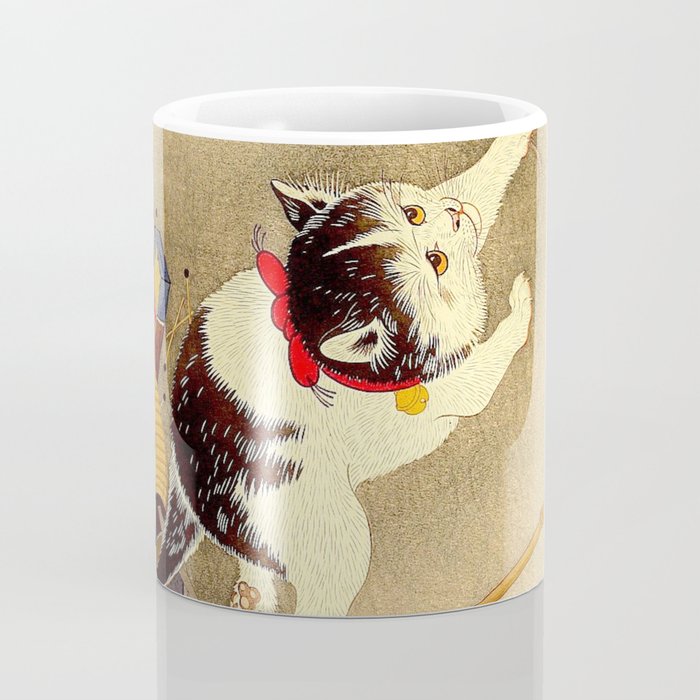 Japanese Woodblock Print Cat Lantern Playful Vintage Art Coffee Mug Gallery Image 4