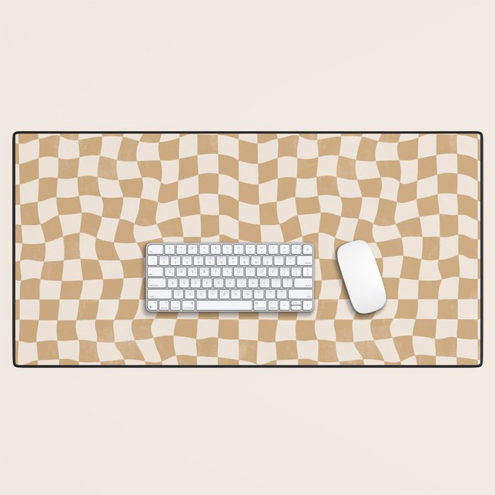 Warped Checkerboard - Tan Brown Desk Mat Gallery Image 1