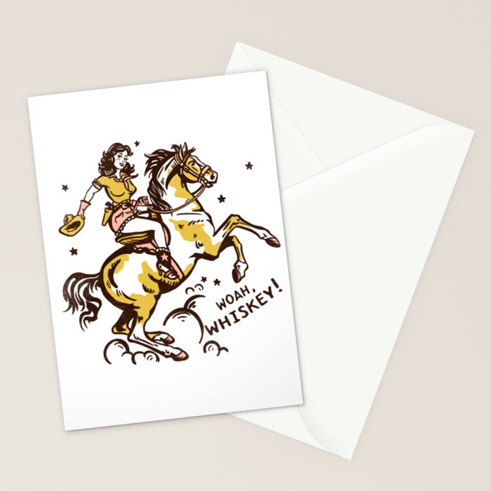 "Woah Whiskey" Western Pin Up Cowgirl & Her Horse Stationery Card Gallery Image 2