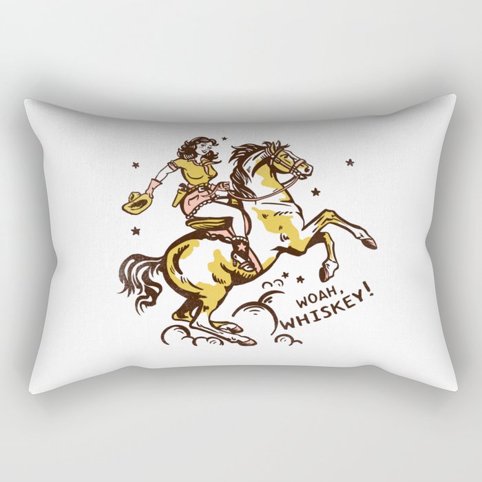 "Woah Whiskey" Western Pin Up Cowgirl & Her Horse Rectangular Pillow Gallery Image 1