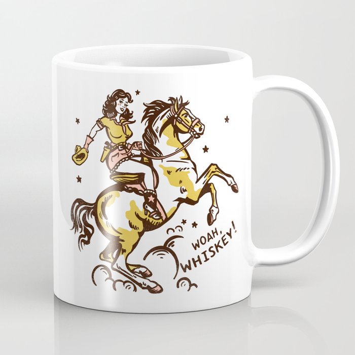 "Woah Whiskey" Western Pin Up Cowgirl & Her Horse Coffee Mug Gallery Image 1