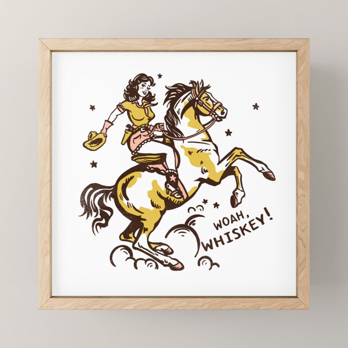 "Woah Whiskey" Western Pin Up Cowgirl & Her Horse Mini Art Print Gallery Image 1