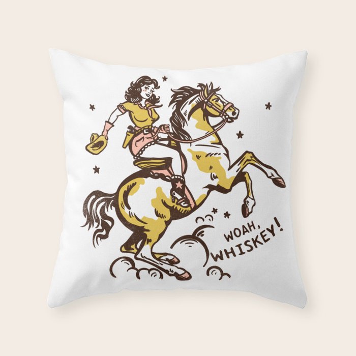 "Woah Whiskey" Western Pin Up Cowgirl & Her Horse Throw Pillow Gallery Image 6