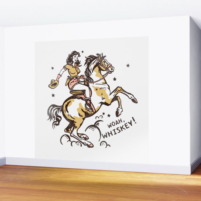 "Woah Whiskey" Western Pin Up Cowgirl & Her Horse Wall Mural Gallery Image 2