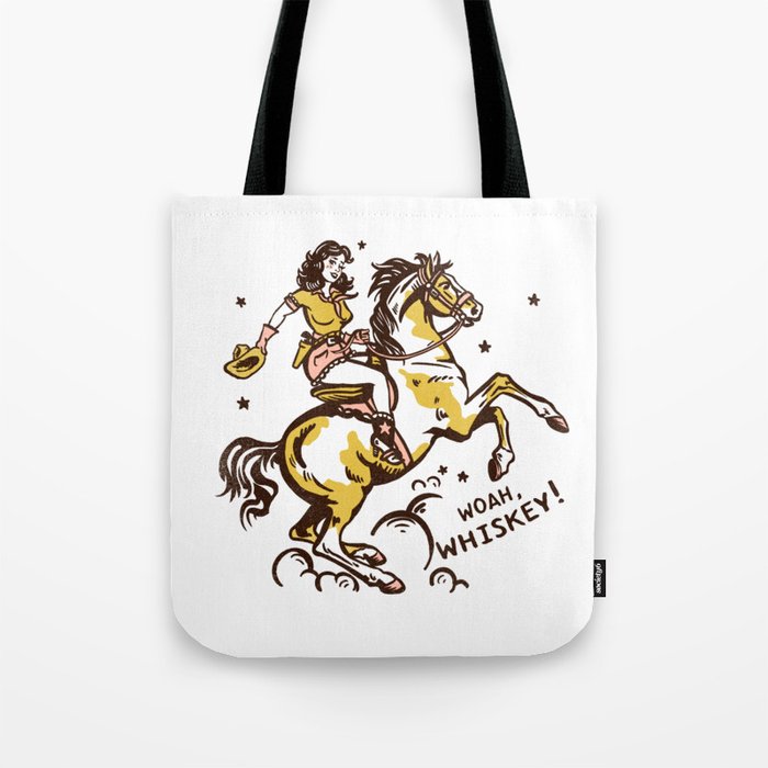 "Woah Whiskey" Western Pin Up Cowgirl & Her Horse Tote Bag Gallery Image 1