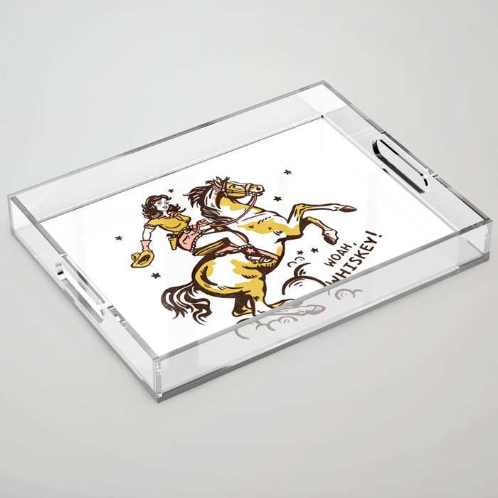 "Woah Whiskey" Western Pin Up Cowgirl & Her Horse Acrylic Tray Gallery Image 1