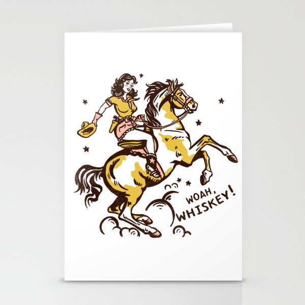 "Woah Whiskey" Western Pin Up Cowgirl & Her Horse Stationery Card Gallery Image 2