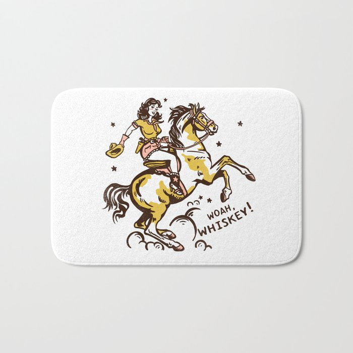 "Woah Whiskey" Western Pin Up Cowgirl & Her Horse Bath Mat Gallery Image 1