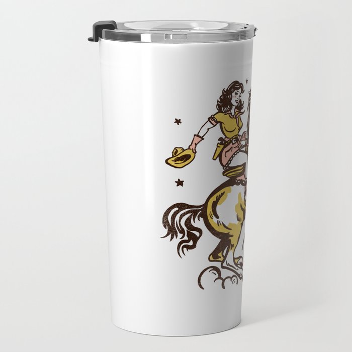 "Woah Whiskey" Western Pin Up Cowgirl & Her Horse Travel Mug Gallery Image 3