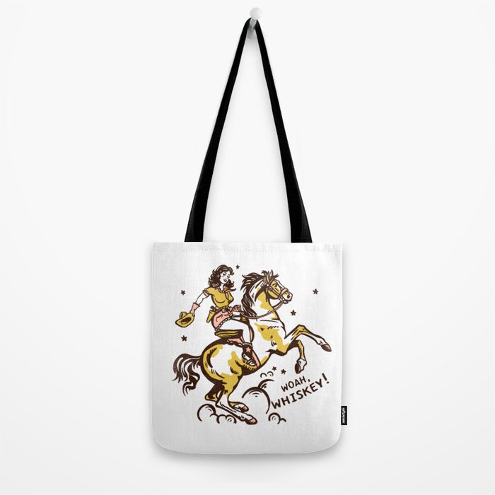 "Woah Whiskey" Western Pin Up Cowgirl & Her Horse Tote Bag Gallery Image 2