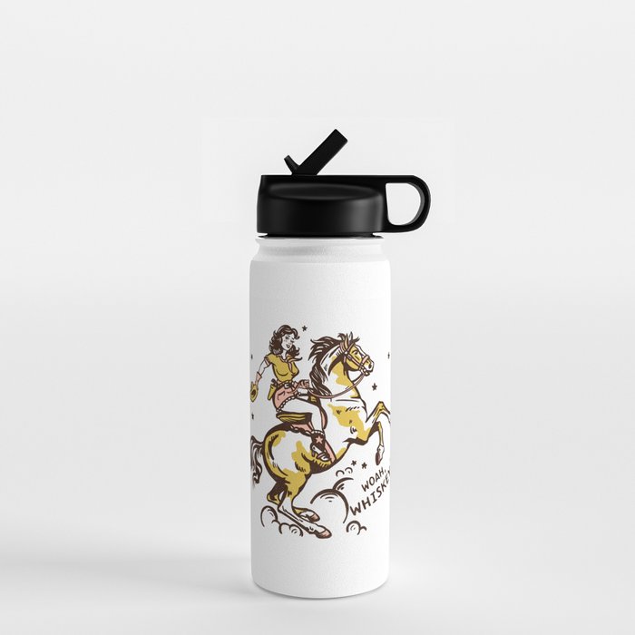 "Woah Whiskey" Western Pin Up Cowgirl & Her Horse Water Bottle Gallery Image 1