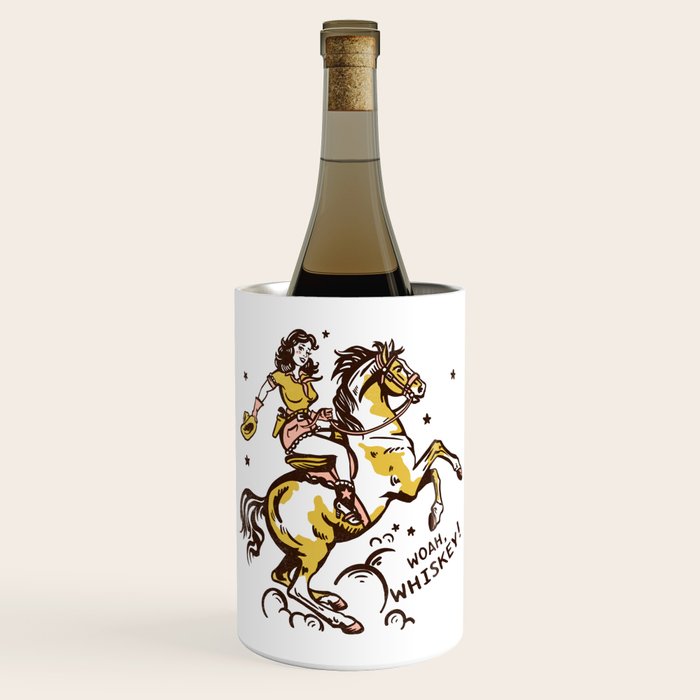 "Woah Whiskey" Western Pin Up Cowgirl & Her Horse Wine Chiller Gallery Image 1