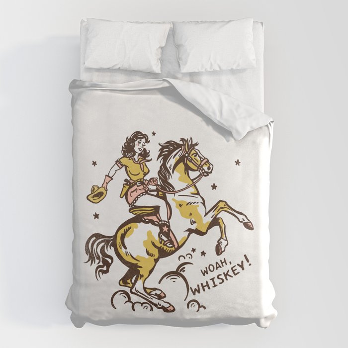 "Woah Whiskey" Western Pin Up Cowgirl & Her Horse Duvet Cover Gallery Image 1